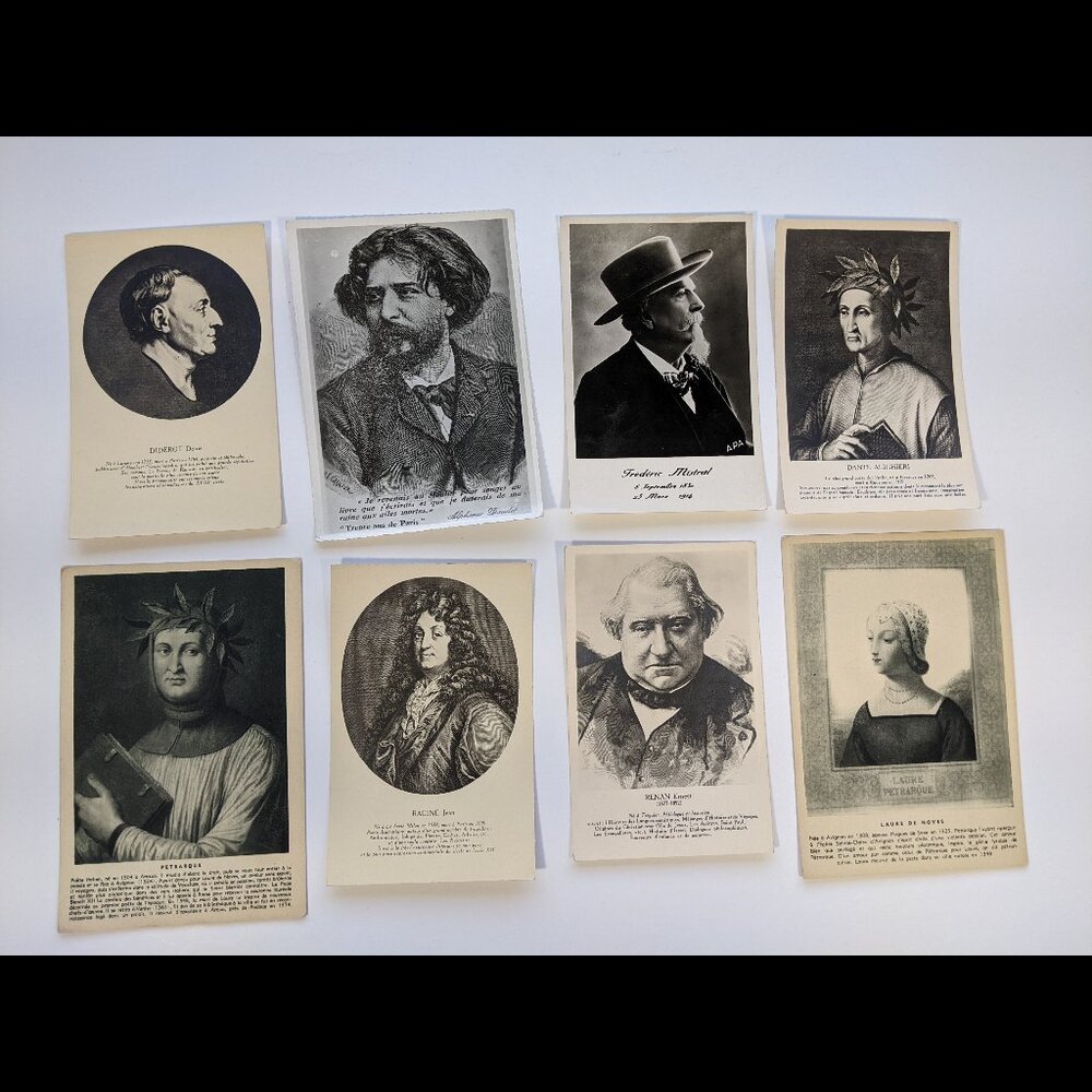 Lot de 8 Cartes Postales Anciennes - écrivains, personnages historiques, poètes